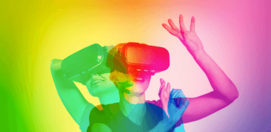 VR headset users reach for the sky