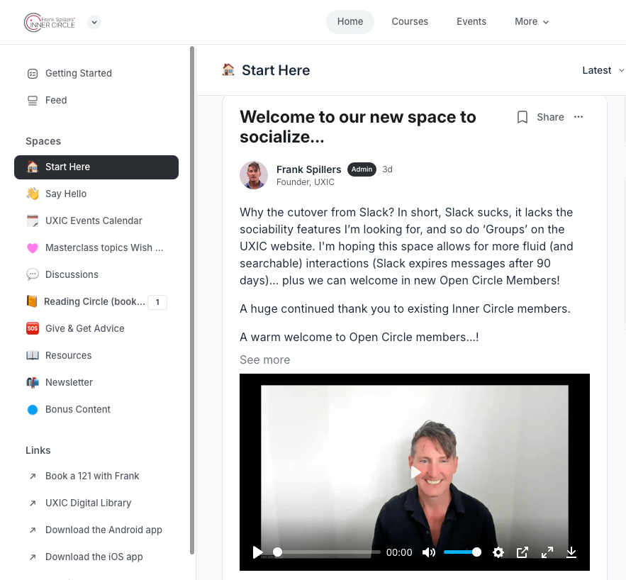 UXIC community site screenshots with welcome video