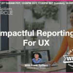 black woman presents to UX team- impactful reporting for UX cover slide