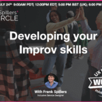 diverse group of ux designers high five and fall on floor in an improv session